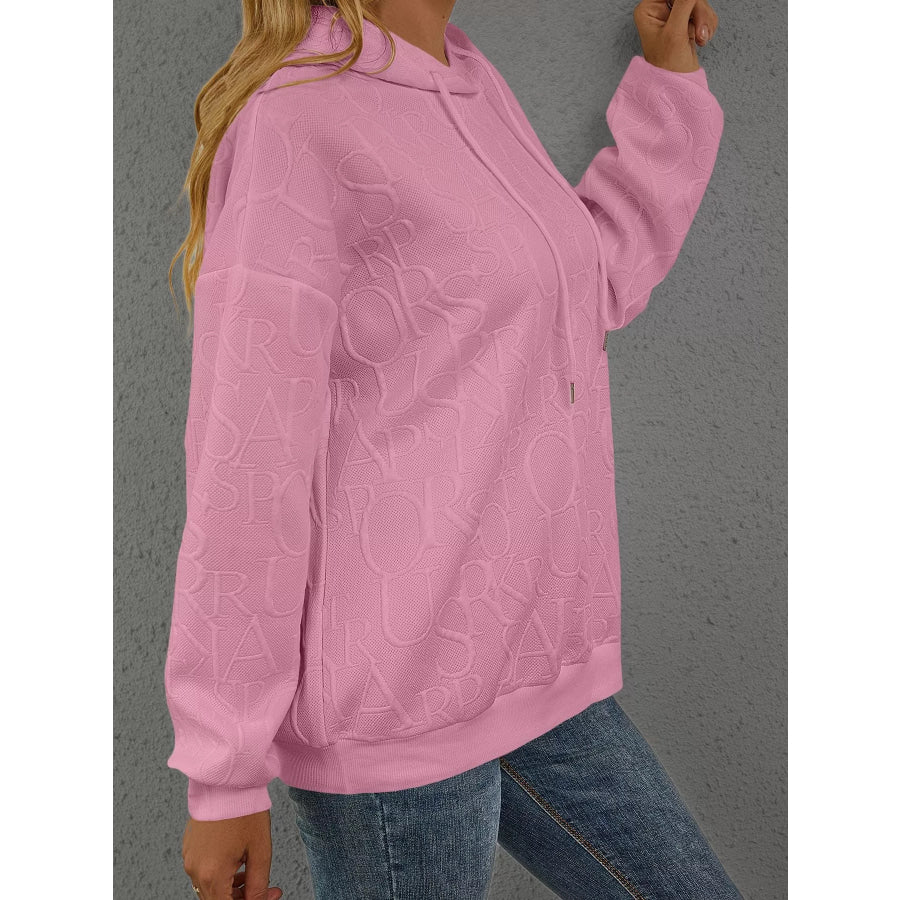 Full Size Embossed Lettering Casual Hoodie Plus Size Apparel and Accessories