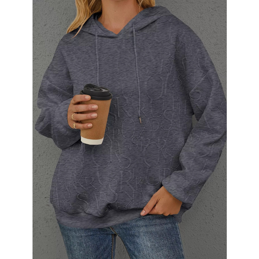 Full Size Embossed Lettering Casual Hoodie Plus Size Apparel and Accessories