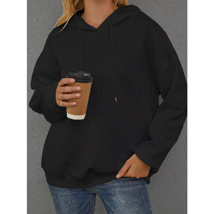 Full Size Embossed Lettering Casual Hoodie Plus Size Apparel and Accessories