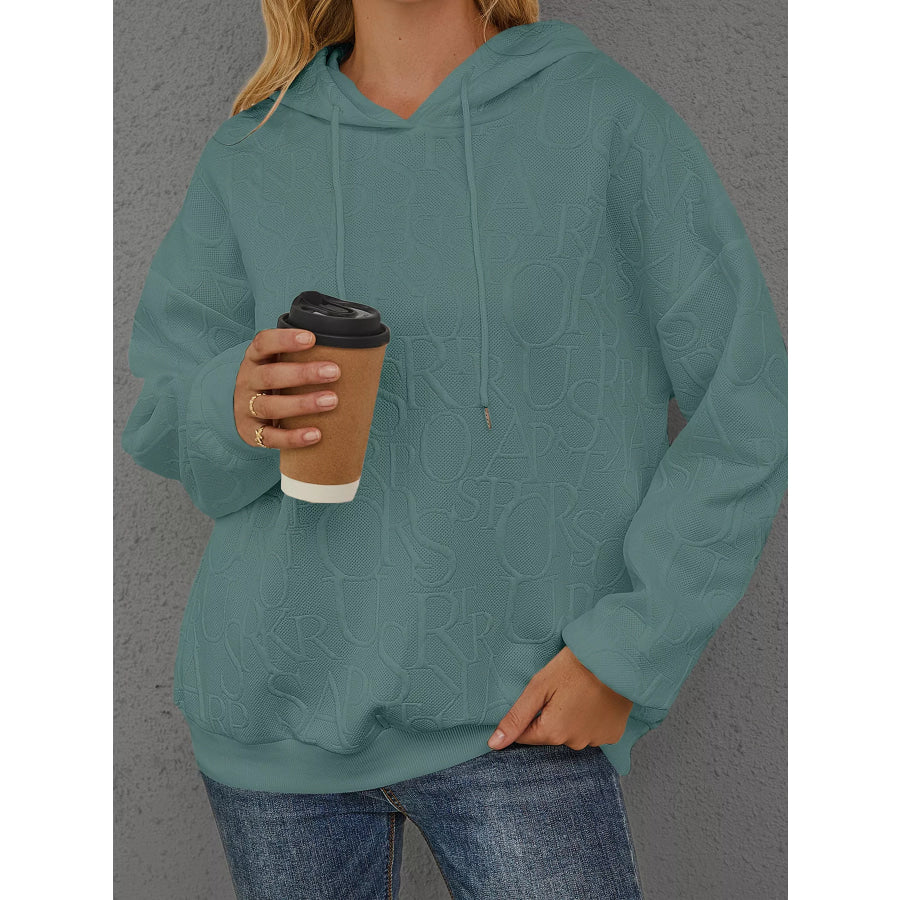 Full Size Embossed Lettering Casual Hoodie Plus Size Apparel and Accessories