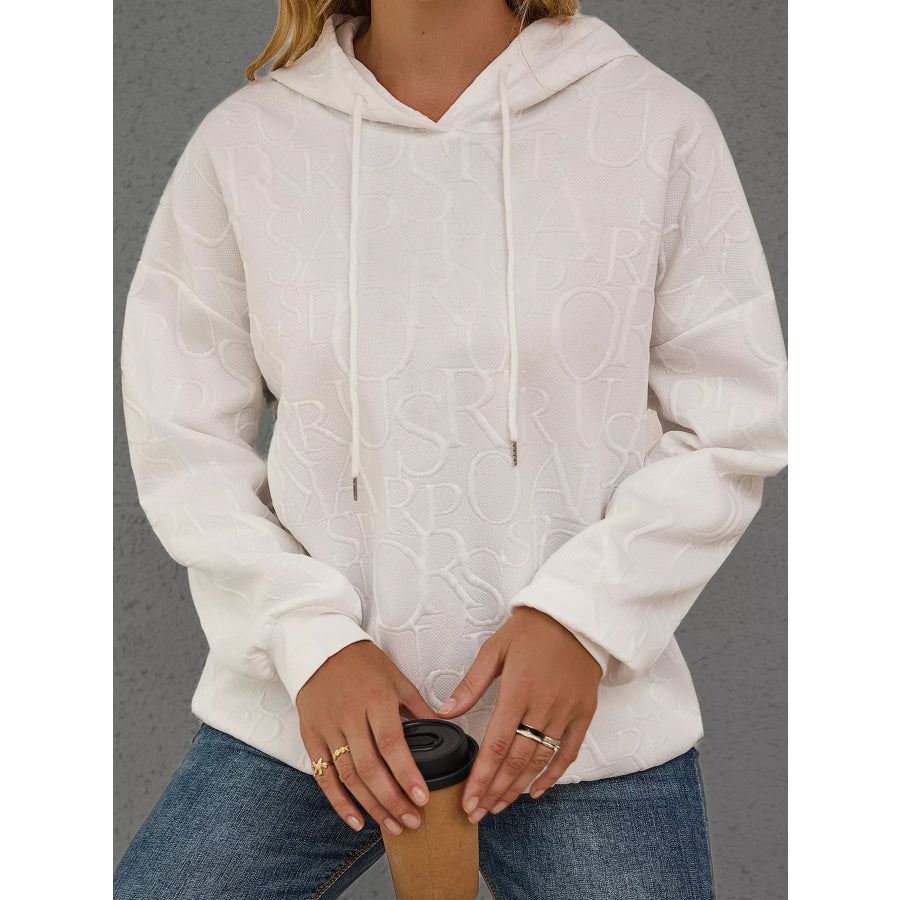 Full Size Embossed Lettering Casual Hoodie Plus Size Apparel and Accessories