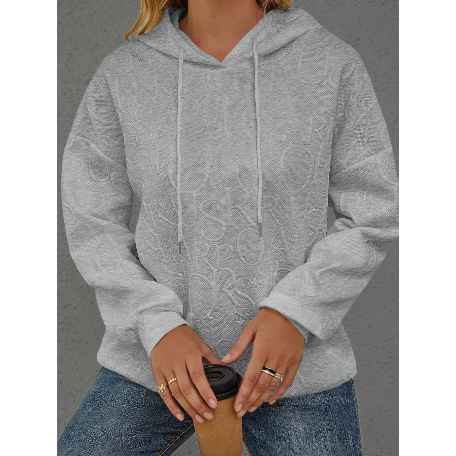 Full Size Embossed Lettering Casual Hoodie Plus Size Apparel and Accessories