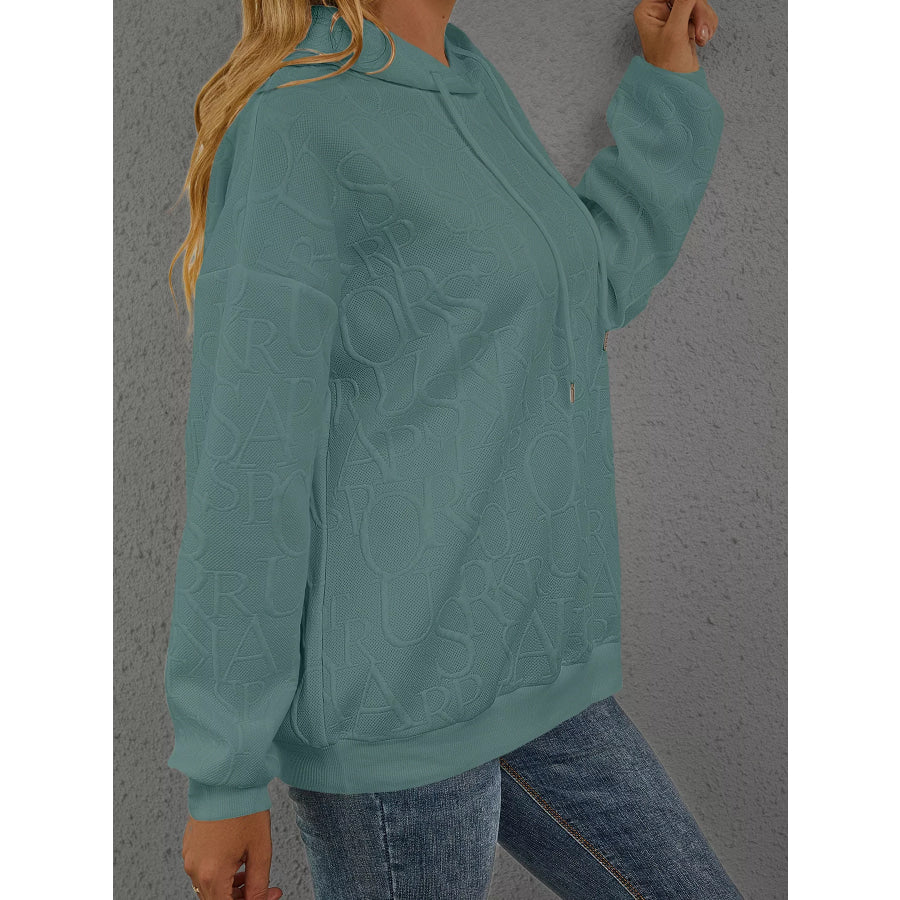 Full Size Embossed Lettering Casual Hoodie Plus Size Apparel and Accessories