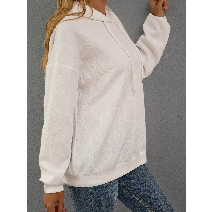 Full Size Embossed Lettering Casual Hoodie Plus Size Apparel and Accessories