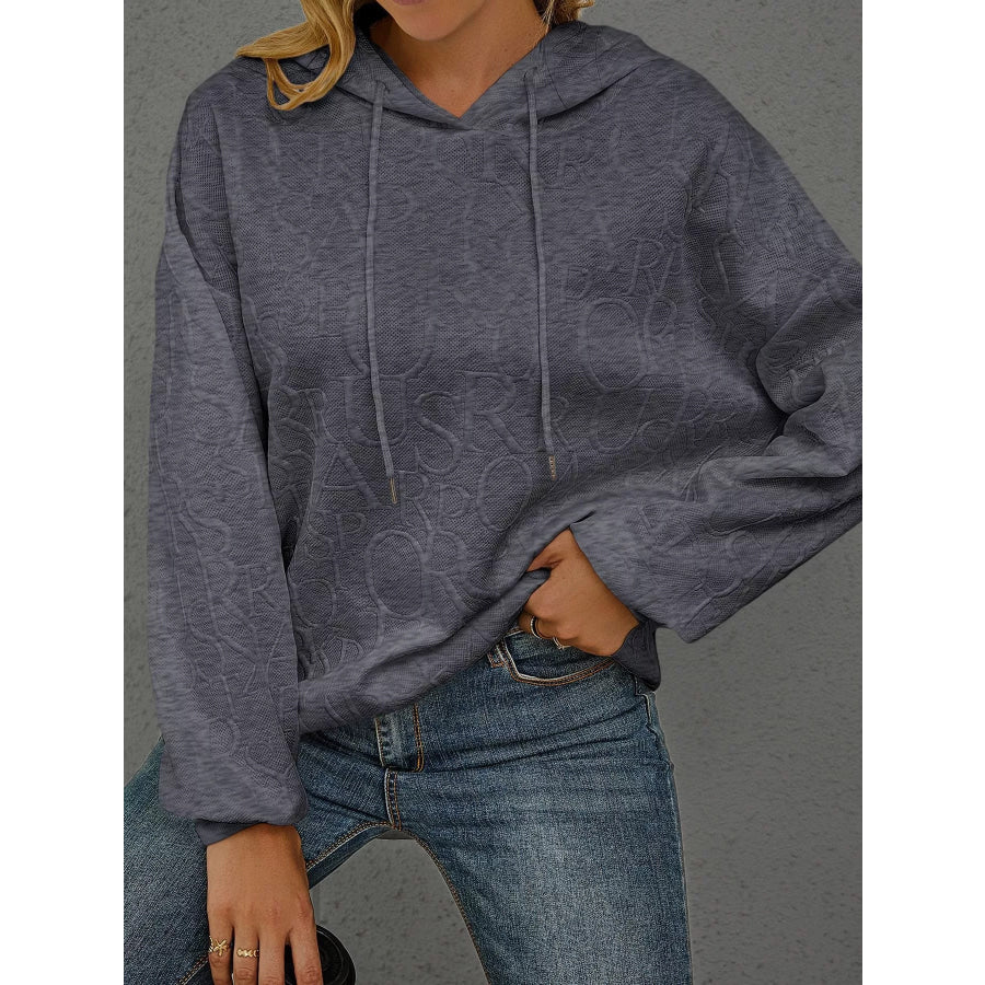 Full Size Embossed Lettering Casual Hoodie Plus Size Dark Gray / S Apparel and Accessories