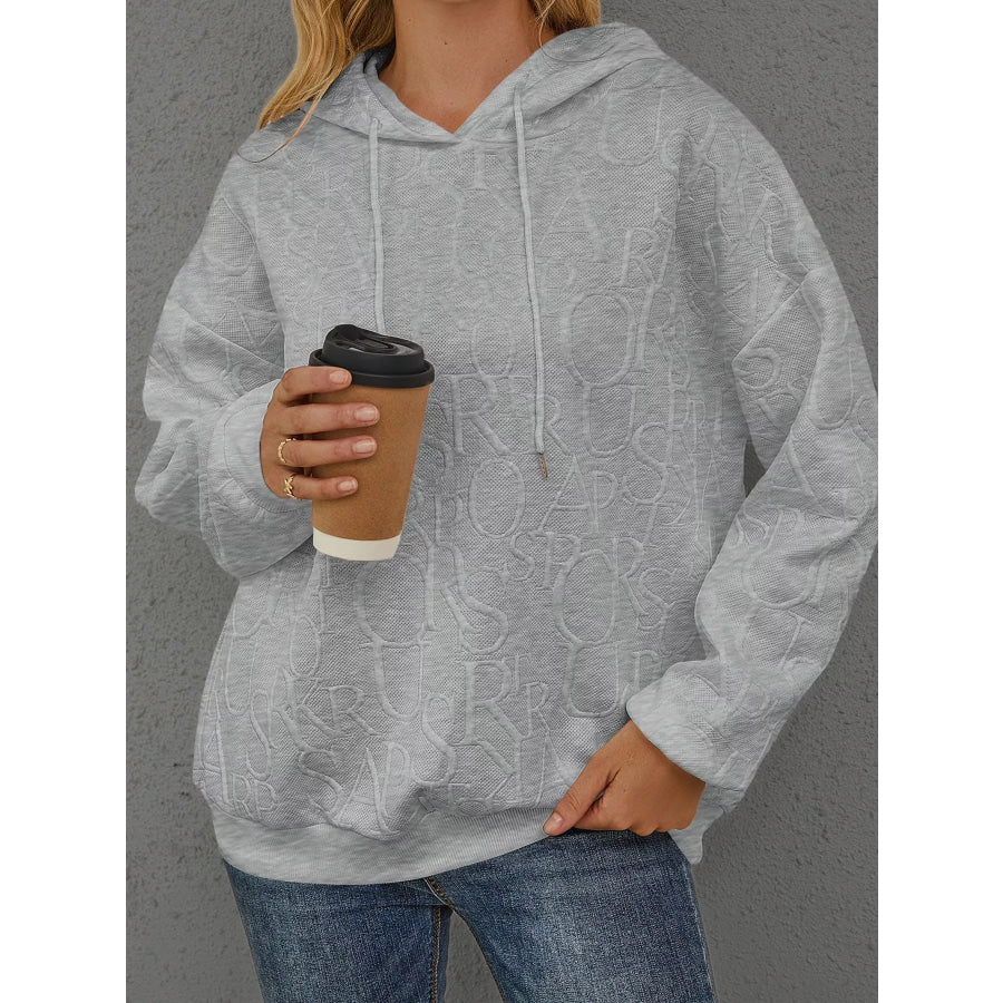 Full Size Embossed Lettering Casual Hoodie Plus Size Gray / S Apparel and Accessories