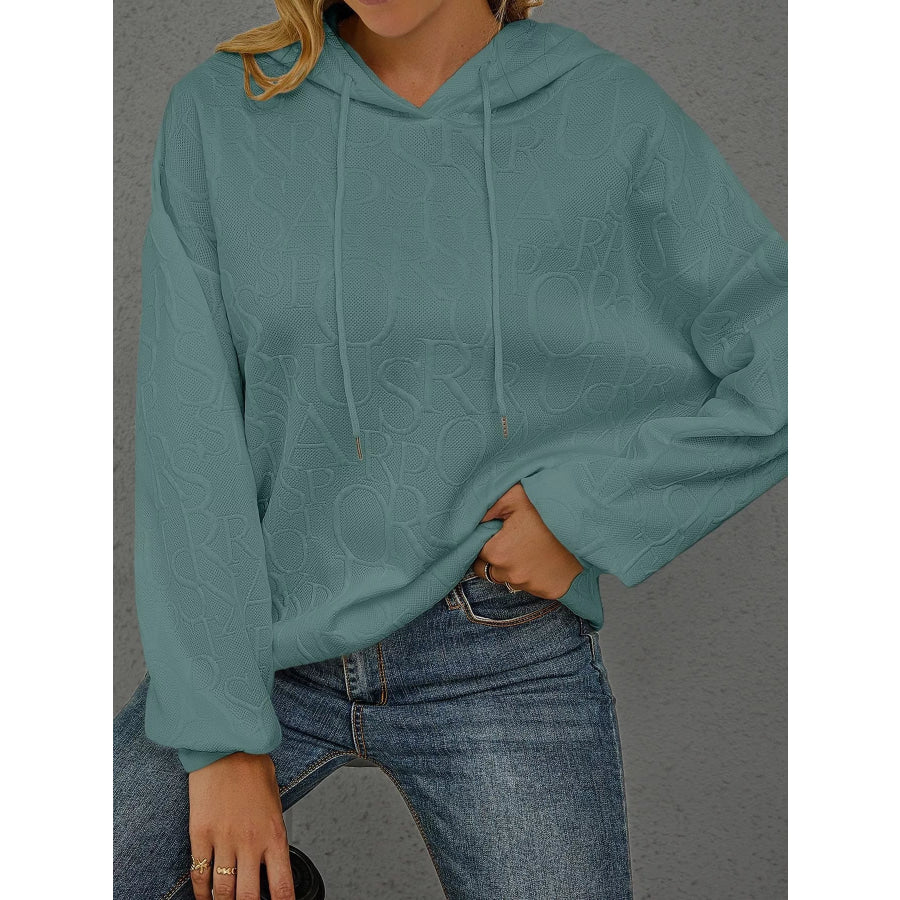 Full Size Embossed Lettering Casual Hoodie Plus Size Green / S Apparel and Accessories