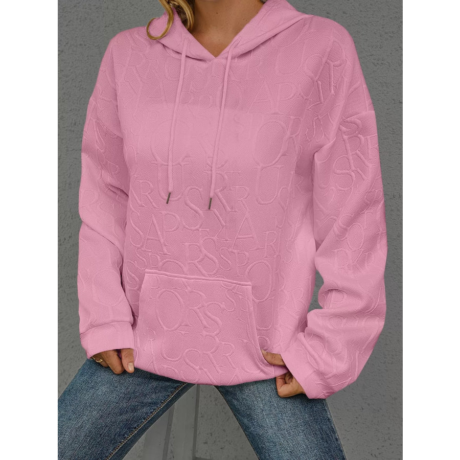 Full Size Embossed Lettering Casual Hoodie Plus Size Pink / S Apparel and Accessories