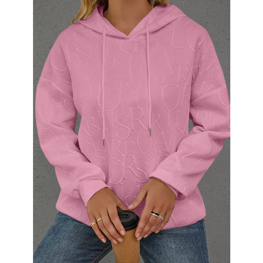 Full Size Embossed Lettering Casual Hoodie Plus Size Pink / S Apparel and Accessories