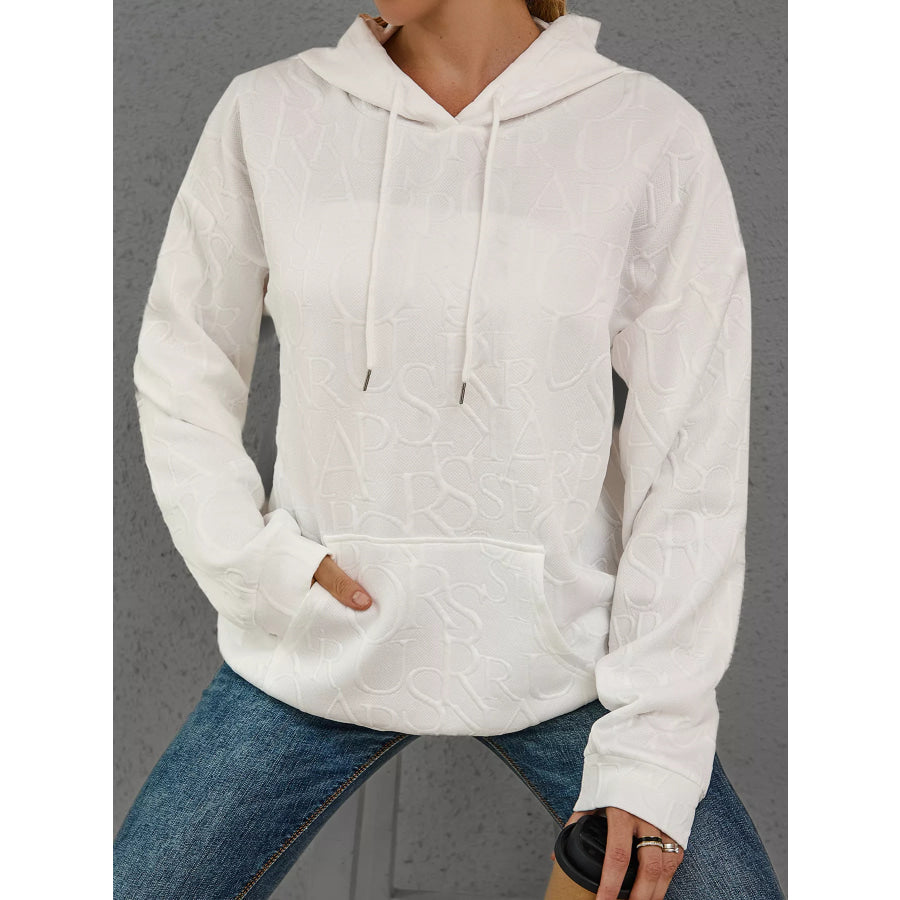 Full Size Embossed Lettering Casual Hoodie Plus Size White / S Apparel and Accessories