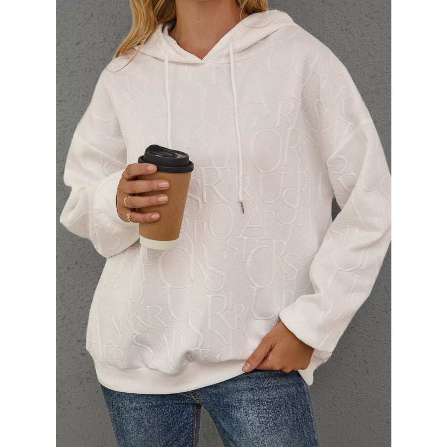 Full Size Embossed Lettering Casual Hoodie Plus Size White / S Apparel and Accessories