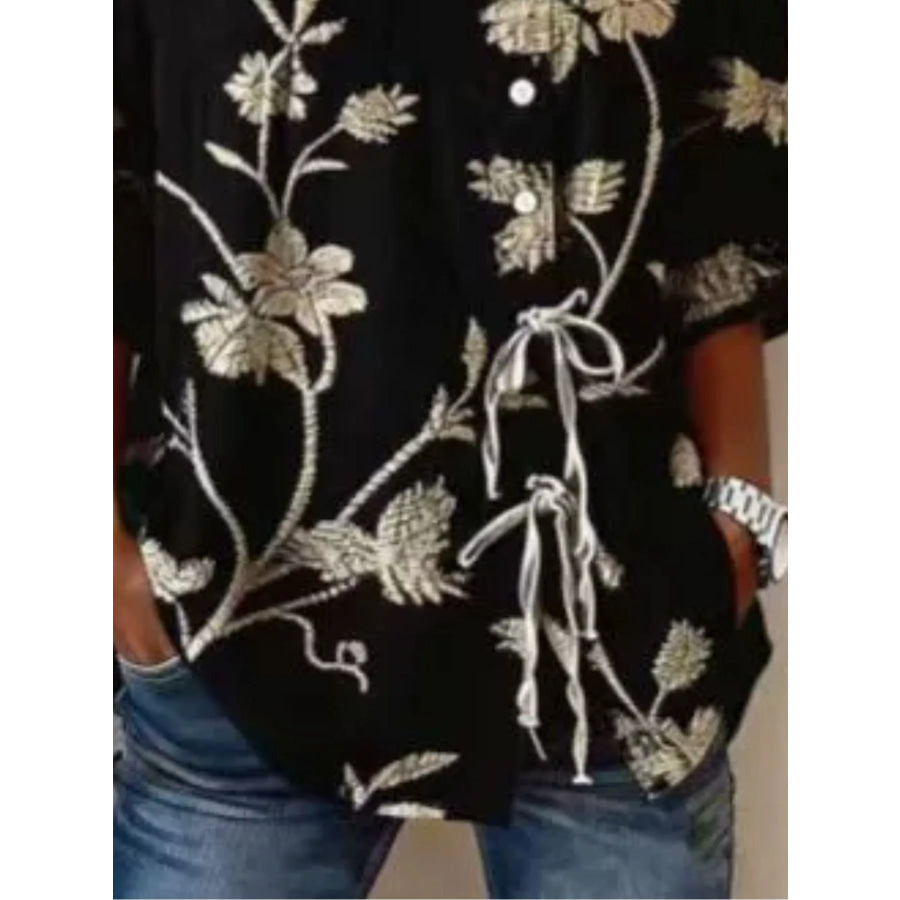 Full Size Embroidered Floral Tie Front Shirt Plus Size Apparel and Accessories