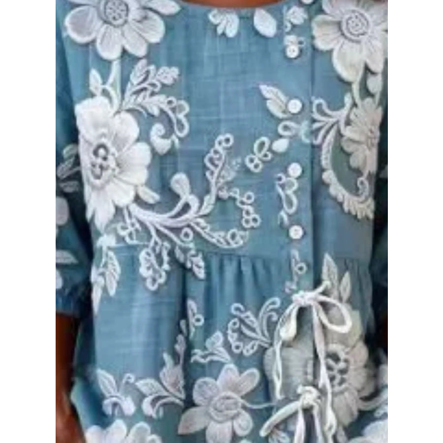 Full Size Embroidered Floral Tie Front Shirt Plus Size Apparel and Accessories