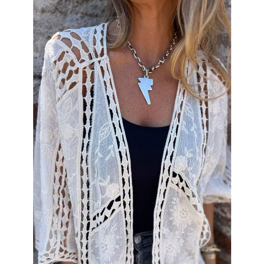 Full Size Embroidered Open Front Cardigan Plus Size Apparel and Accessories