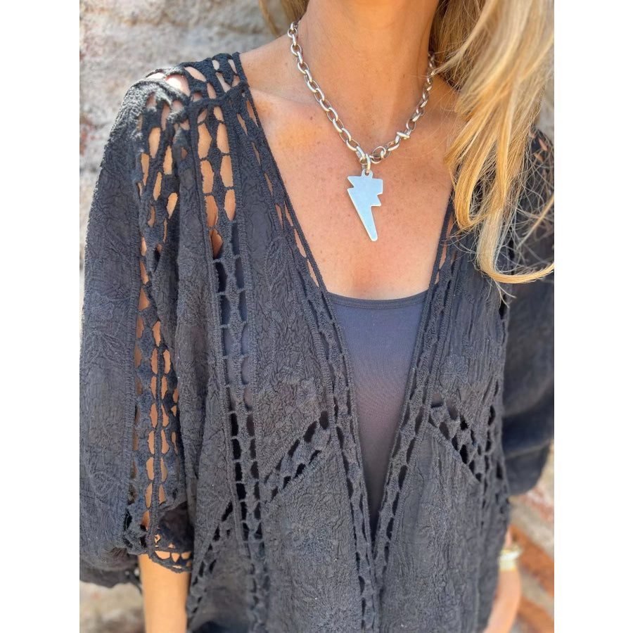 Full Size Embroidered Open Front Cardigan Plus Size Apparel and Accessories