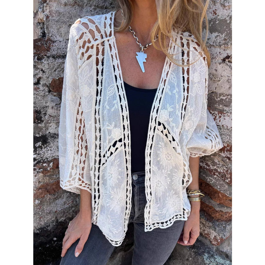 Full Size Embroidered Open Front Cardigan Plus Size Apparel and Accessories