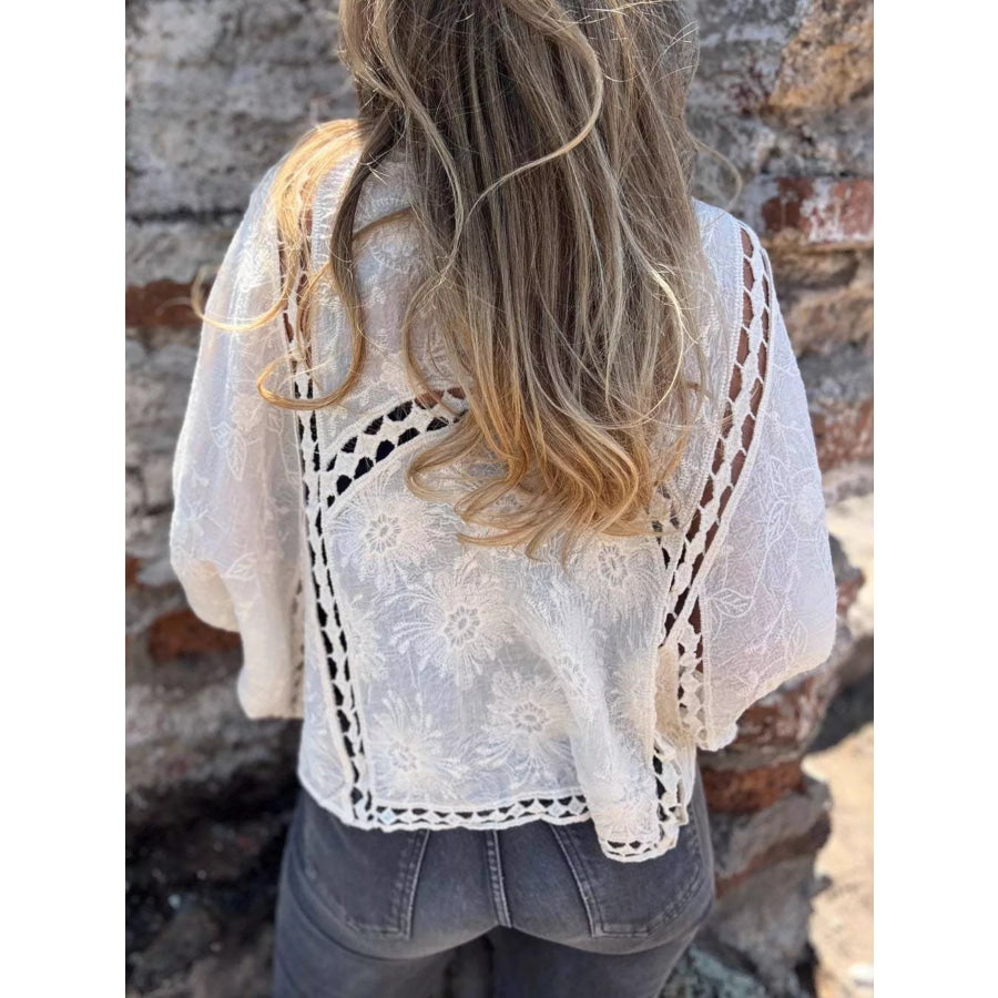 Full Size Embroidered Open Front Cardigan Plus Size Apparel and Accessories