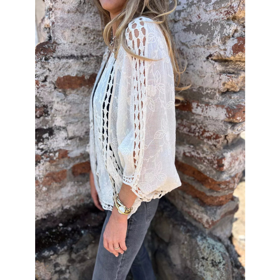 Full Size Embroidered Open Front Cardigan Plus Size Apparel and Accessories