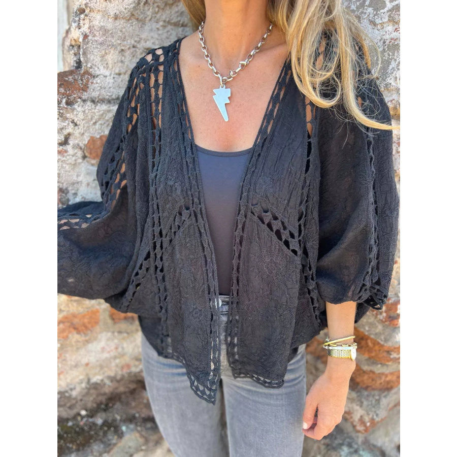 Full Size Embroidered Open Front Cardigan Plus Size Apparel and Accessories