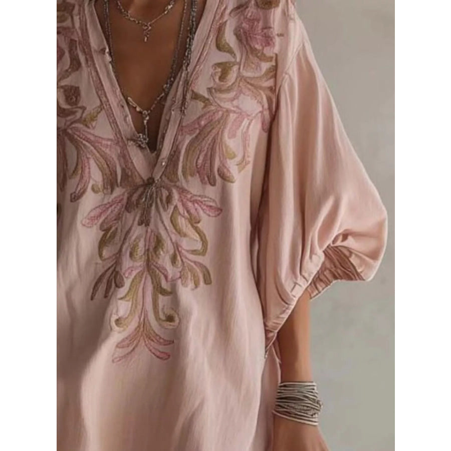 Full Size Embroidered V-Neck Mini Dress Plus Size Apparel and Accessories