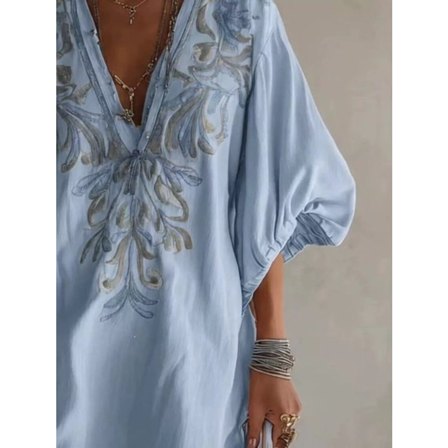 Full Size Embroidered V-Neck Mini Dress Plus Size Apparel and Accessories