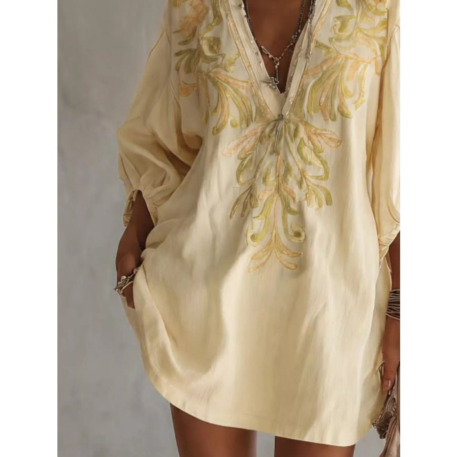Full Size Embroidered V-Neck Mini Dress Plus Size Apparel and Accessories