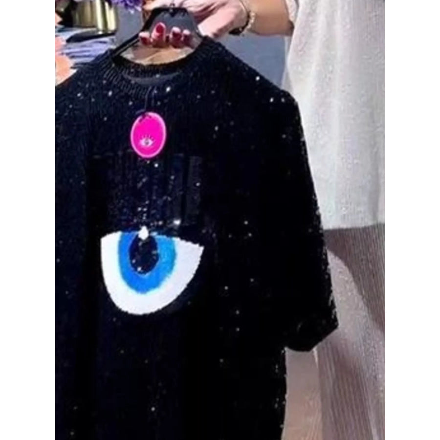 Full Size Eye-Pattern Round Neck Top and Pants Two-Piece Set Plus Size Apparel and Accessories