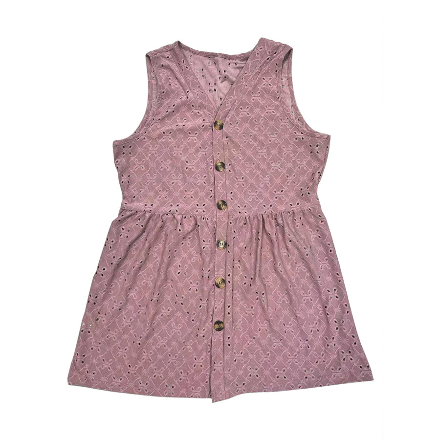 Full Size Eyelet Button Up V-Neck Tank Dusty Pink / S Apparel and Accessories