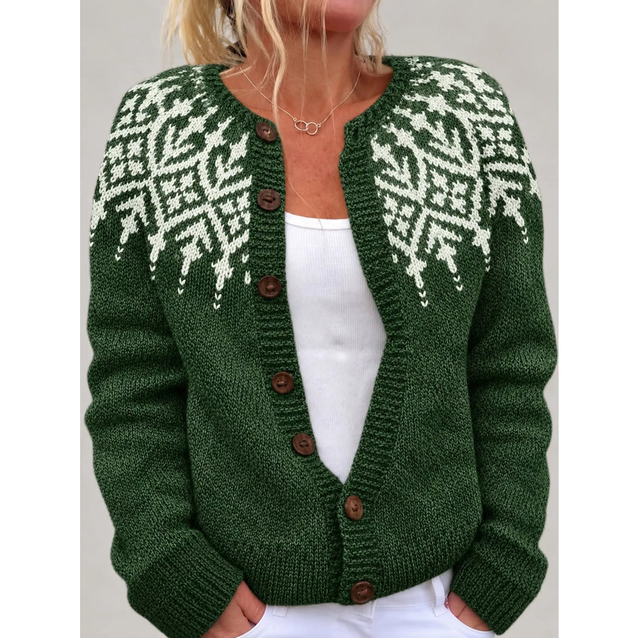 Full Size Fair Isle Patterned Pink Knit Cardigan Plus 8933 / S Apparel and Accessories