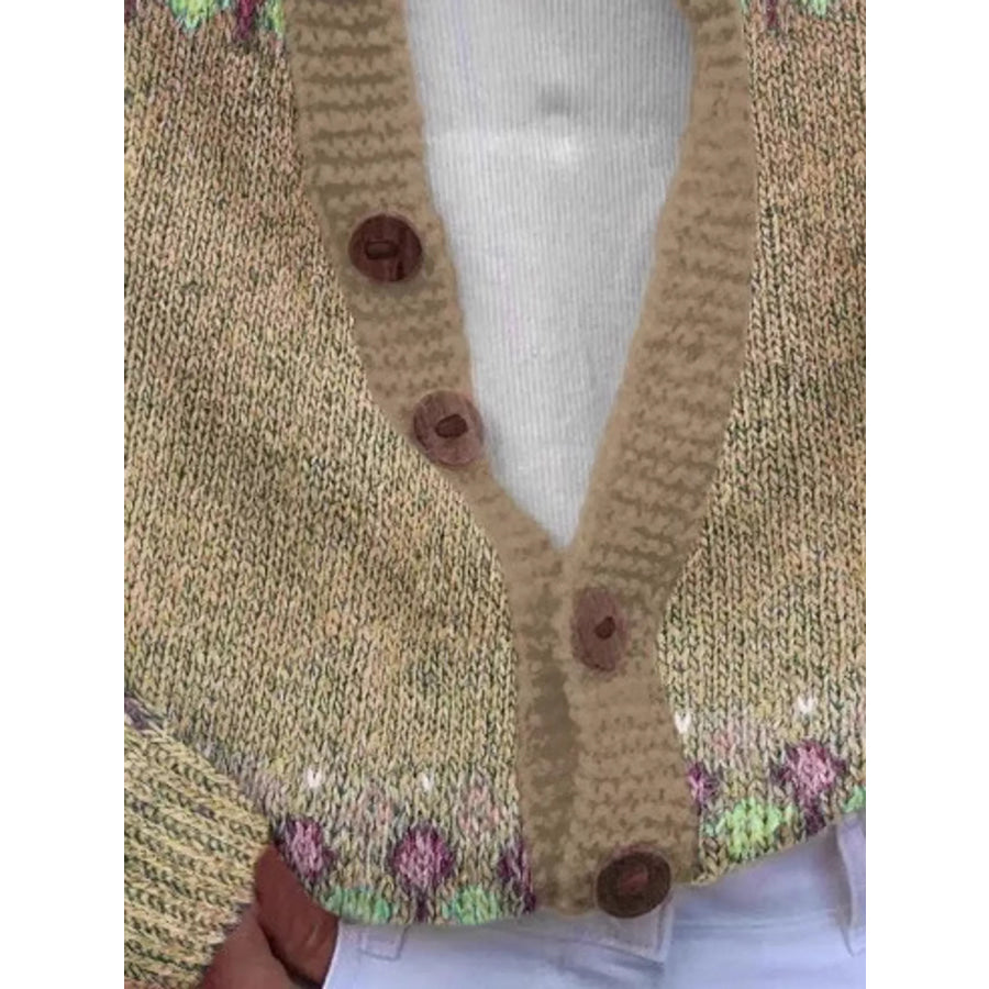 Full Size Fair Isle Patterned Pink Knit Cardigan Plus Apparel and Accessories