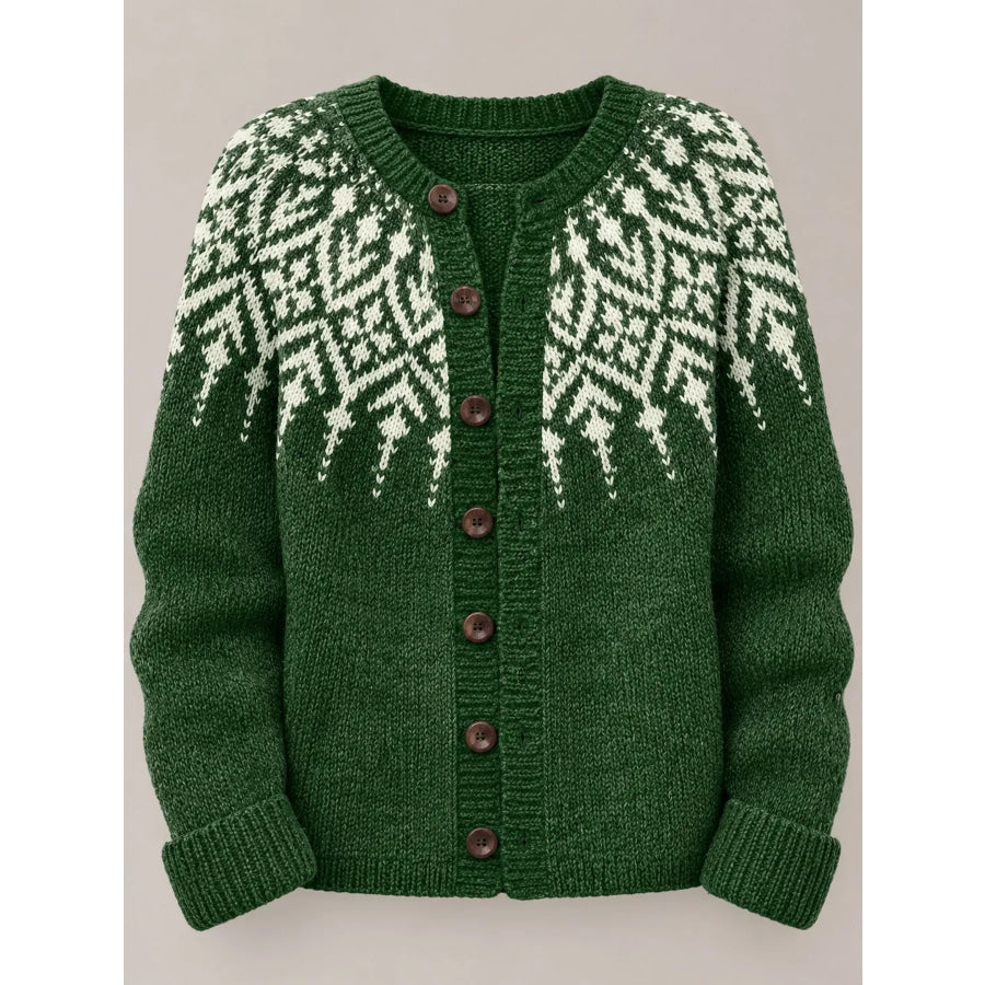 Full Size Fair Isle Patterned Pink Knit Cardigan Plus Apparel and Accessories