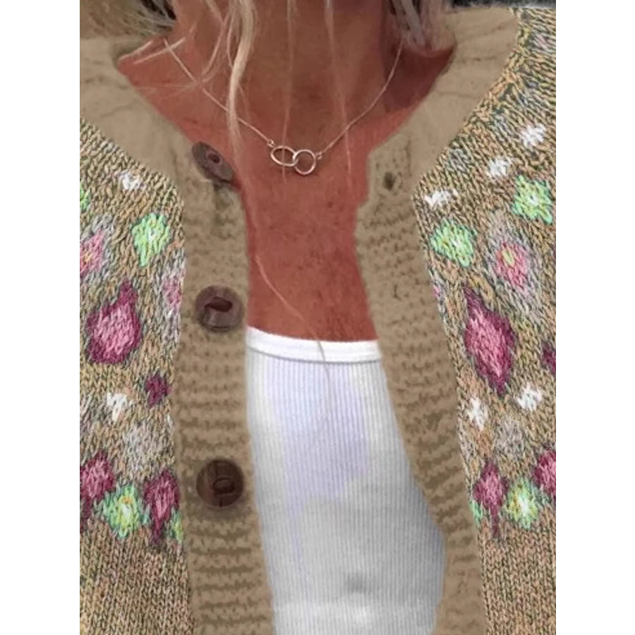 Full Size Fair Isle Patterned Pink Knit Cardigan Plus Apparel and Accessories