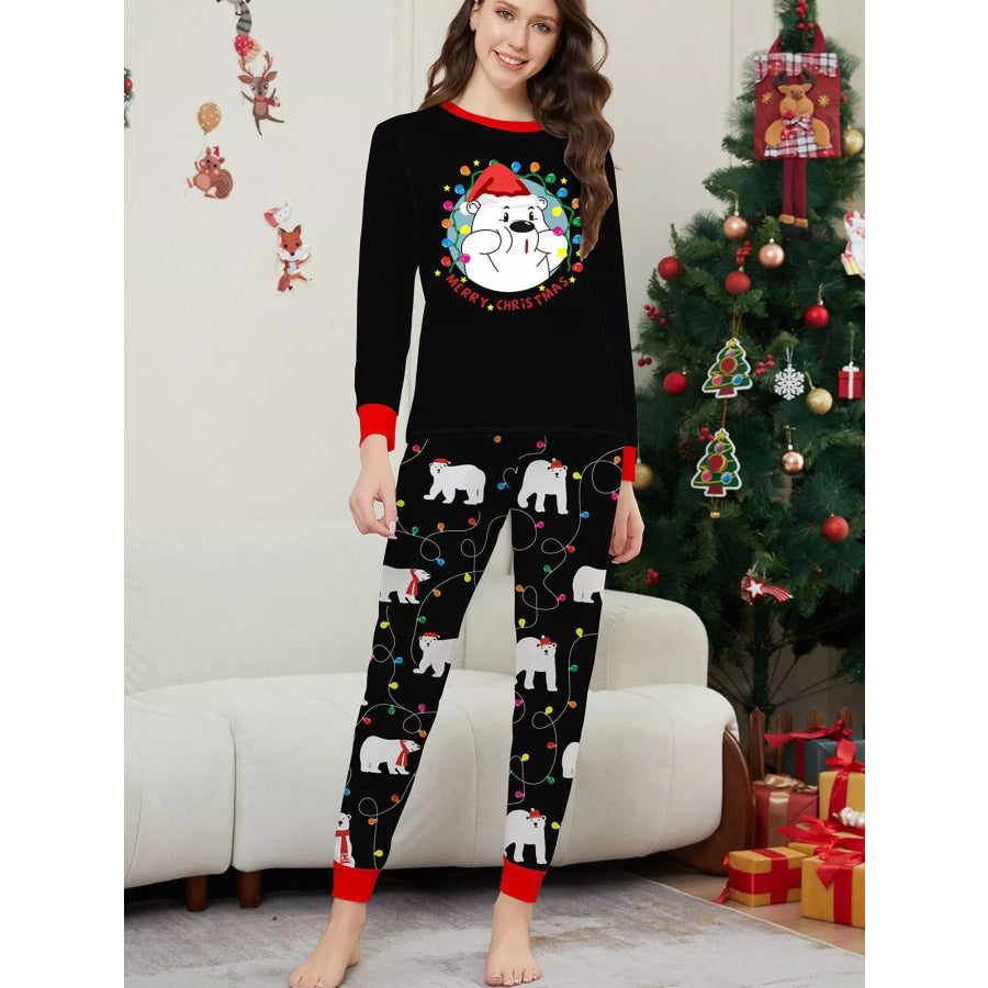Full Size Family Matching Christmas Pajamas Set with Polar Bear Print Plus Apparel and Accessories