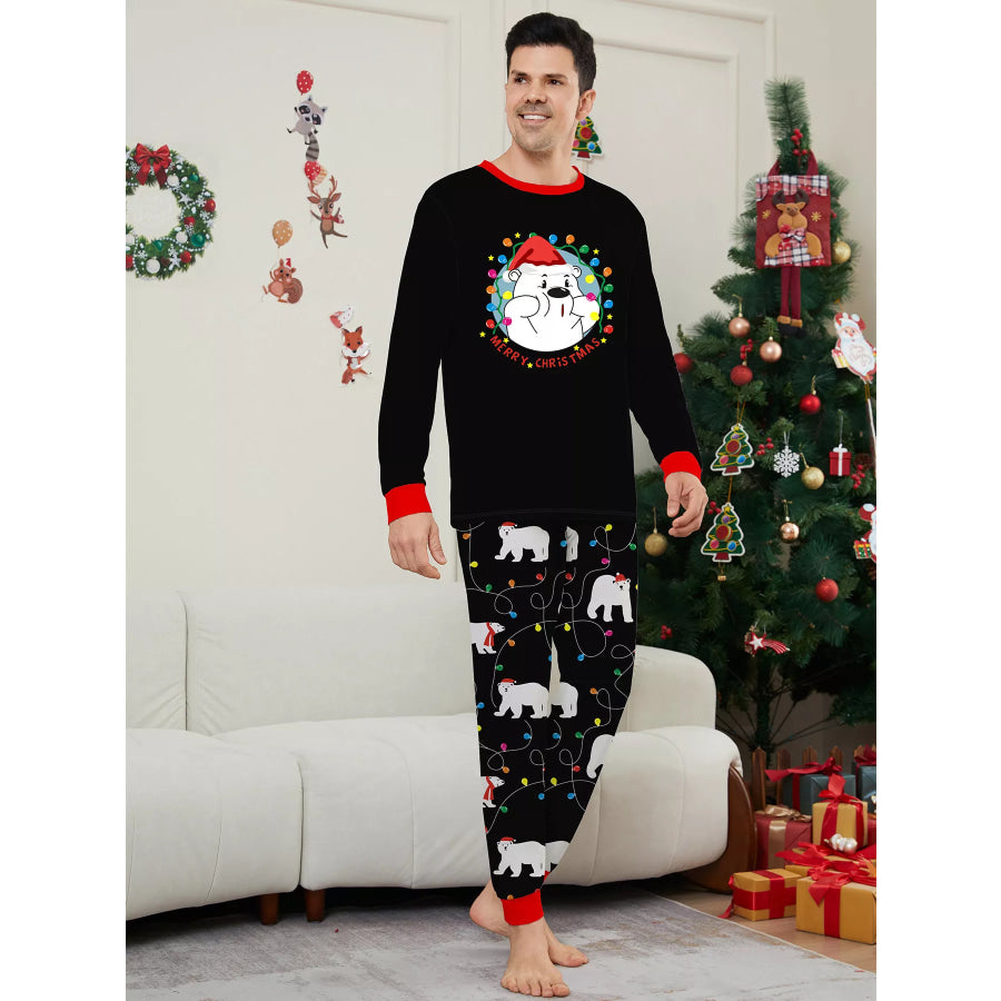 Full Size Family Matching Christmas Pajamas Set with Polar Bear Print Plus Dad / S Apparel and Accessories
