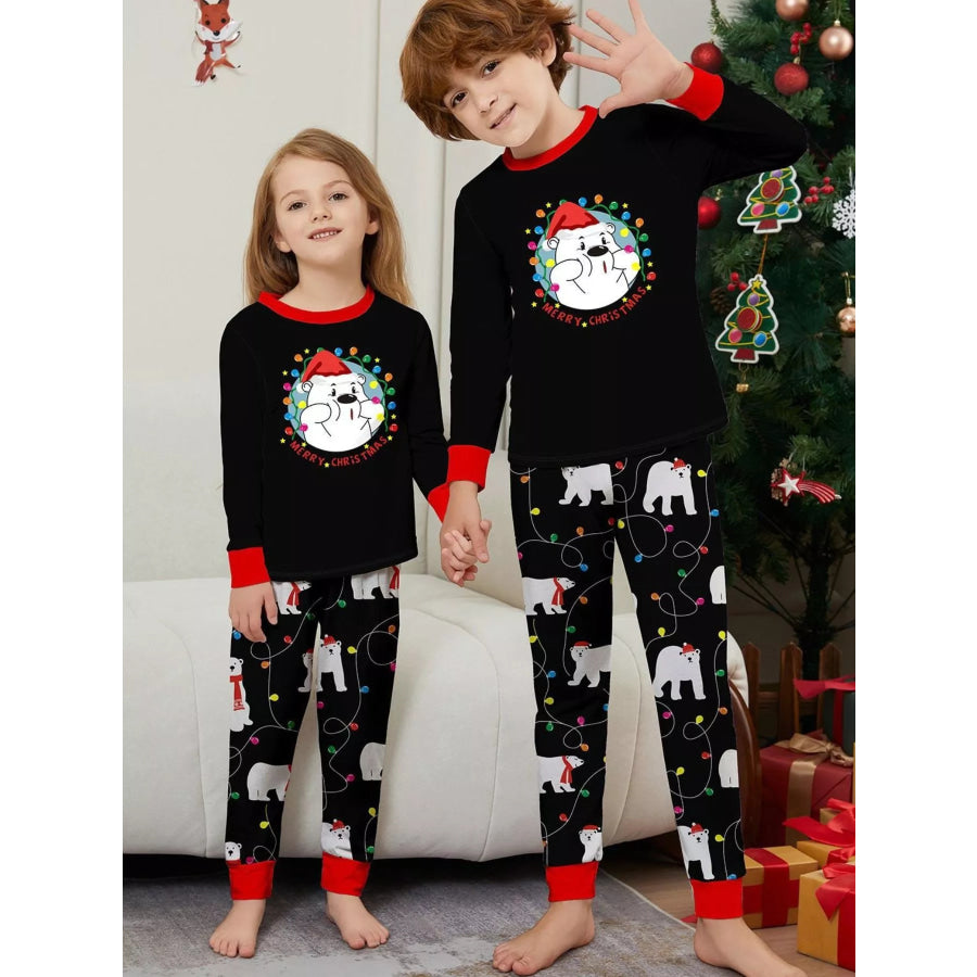Full Size Family Matching Christmas Pajamas Set with Polar Bear Print Plus Kid / S Apparel and Accessories