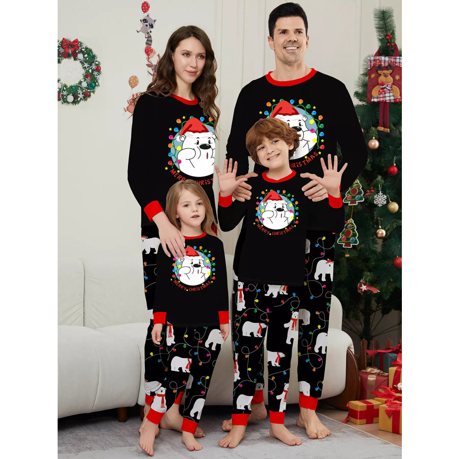 Full Size Family Matching Christmas Pajamas Set with Polar Bear Print Plus Mom / S Apparel and Accessories