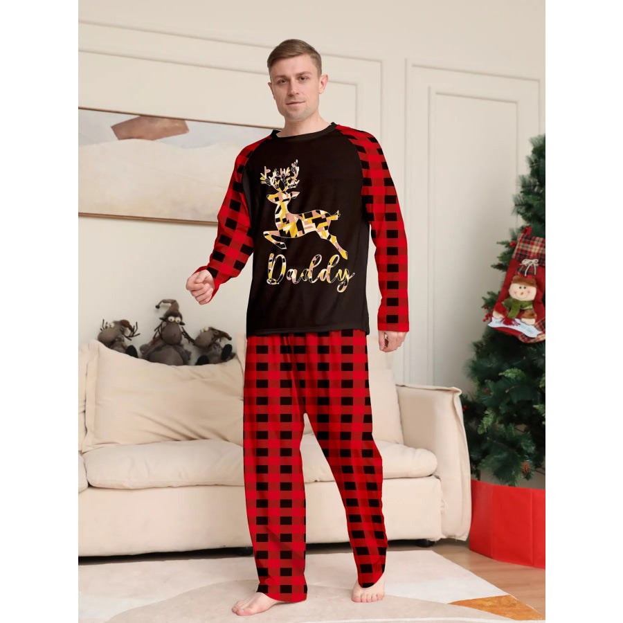 Full Size Family Matching Christmas Pajamas Set with Reindeer Graphic Plus Dad / S Apparel and Accessories