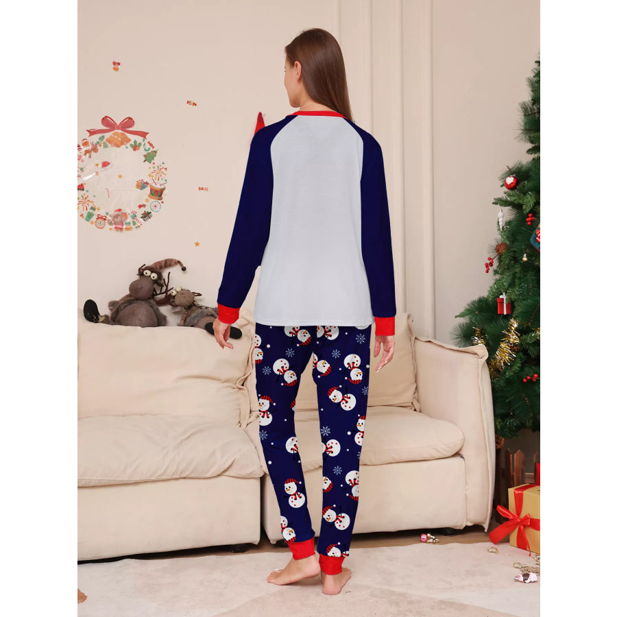 Full Size Family Matching Christmas Snowman Print Pajama Set Plus Apparel and Accessories