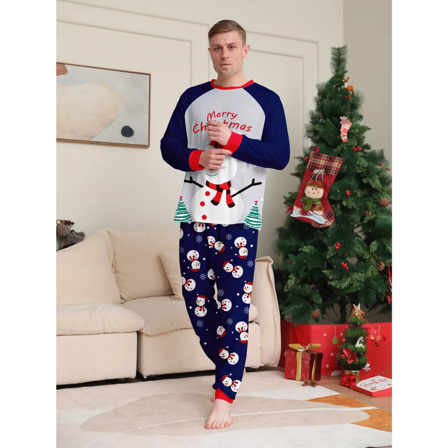 Full Size Family Matching Christmas Snowman Print Pajama Set Plus Dad / S Apparel and Accessories