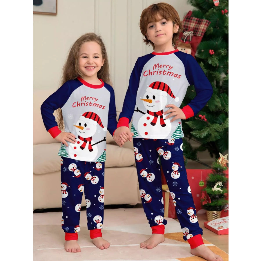 Full Size Family Matching Christmas Snowman Print Pajama Set Plus Kid / S Apparel and Accessories