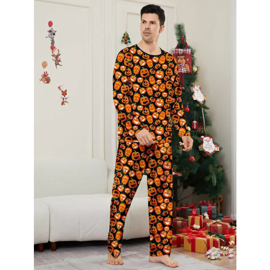 Full Size Family Matching Halloween Pumpkin Print Pajama Set Plus Apparel and Accessories