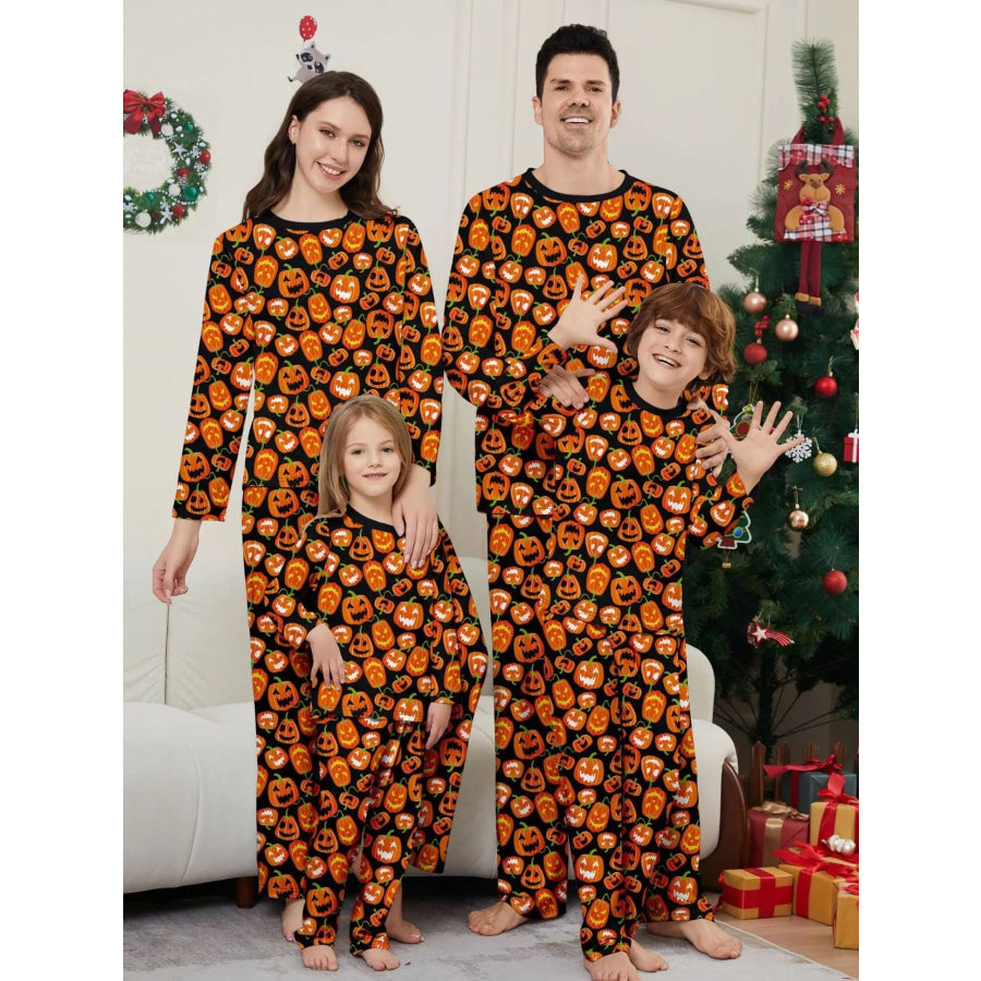 Full Size Family Matching Halloween Pumpkin Print Pajama Set Plus Apparel and Accessories