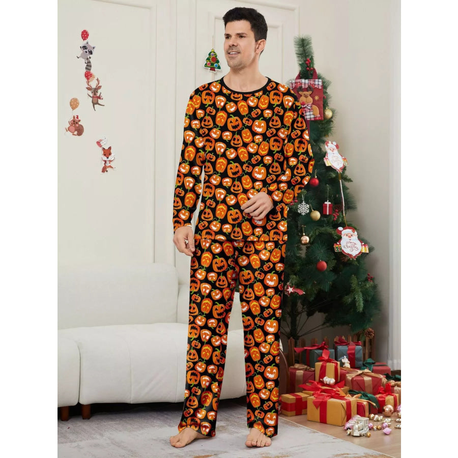 Full Size Family Matching Halloween Pumpkin Print Pajama Set Plus Dad / S Apparel and Accessories