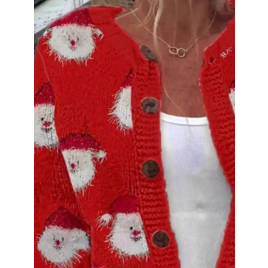 Full Size Festive Christmas Pattern Knit Cardigan with Button-Down Closure Plus Apparel and Accessories