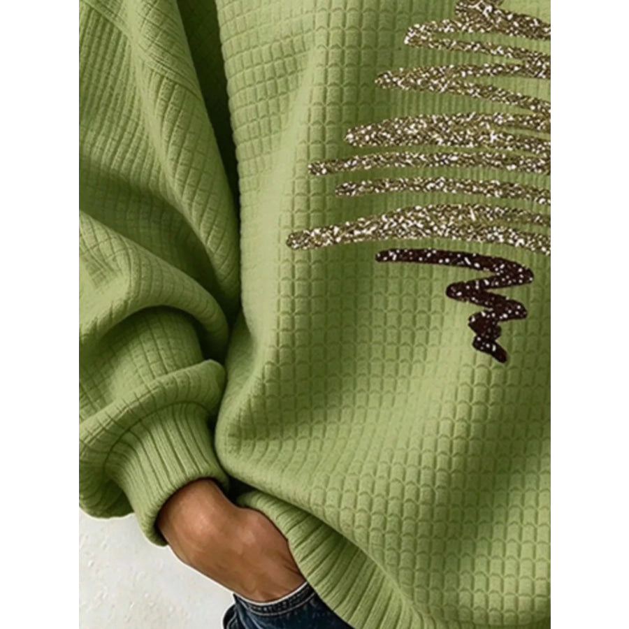 Full Size Festive Christmas Tree Graphic Ribbed Sweatshirt Plus Apparel and Accessories
