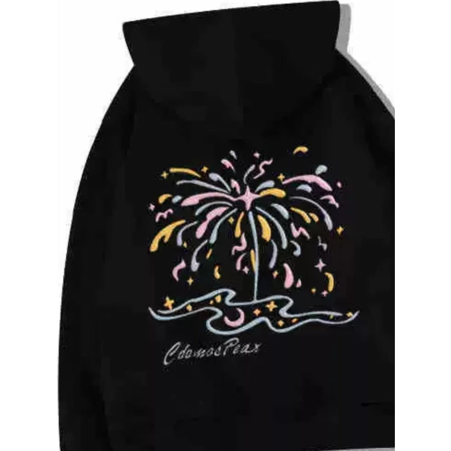 Full Size Fireworks Graphic Kangaroo Pocket Hoodie Plus Apparel and Accessories