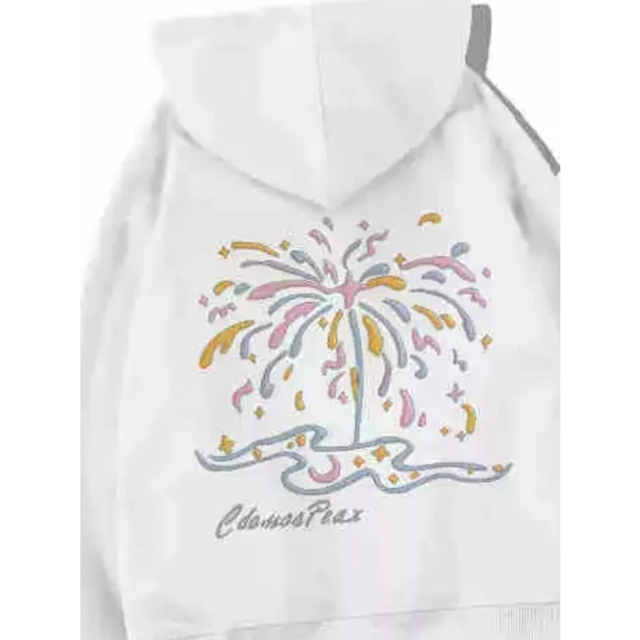 Full Size Fireworks Graphic Kangaroo Pocket Hoodie Plus Apparel and Accessories