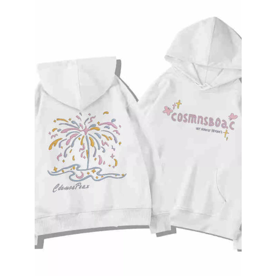 Full Size Fireworks Graphic Kangaroo Pocket Hoodie Plus White / XS Apparel and Accessories