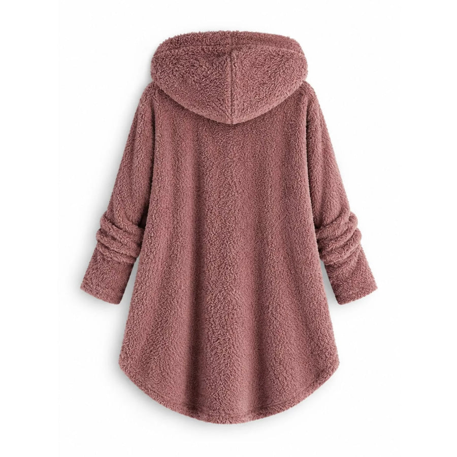 Full Size Fleece Button Up Hooded Outerwear Plus Apparel and Accessories