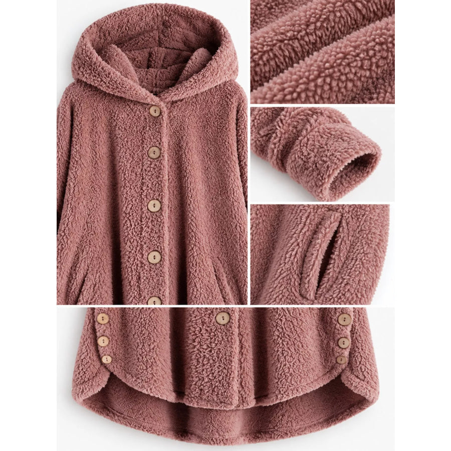Full Size Fleece Button Up Hooded Outerwear Plus Apparel and Accessories